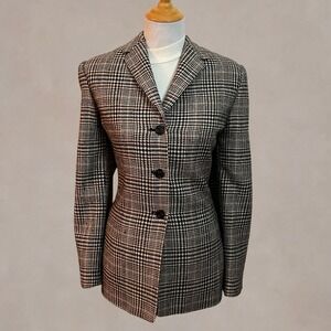 Vintage 1990s Kasper Wool Glen Plaid Blazer 18 Longline Tailored Houndstooth